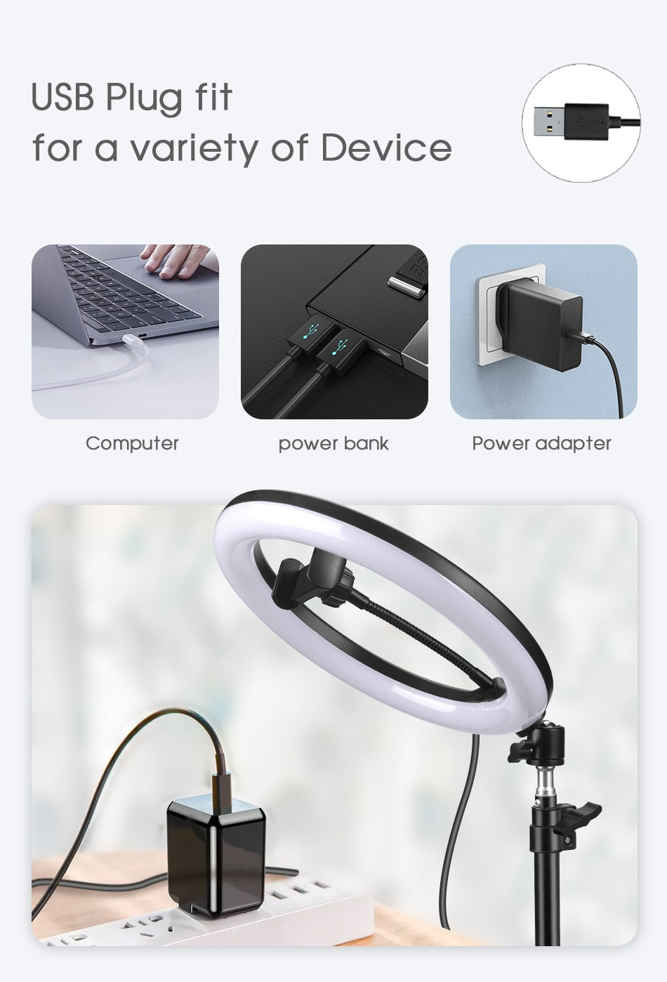 Monopod Mount Bracket with LED Ring Light Lamp Tripod