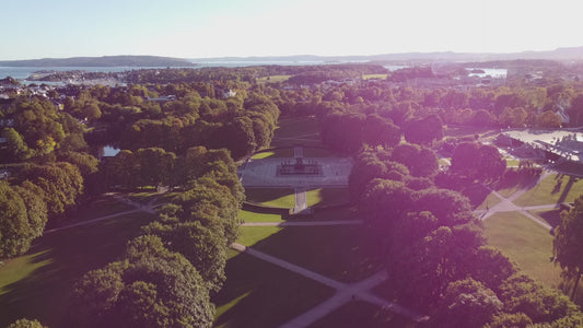 Oslo Norway City Ocean Park Fountain View Frognerparken - Drone footage 1080p