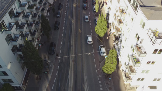 Street cars driving in traffic - Majorstua Drone Footage