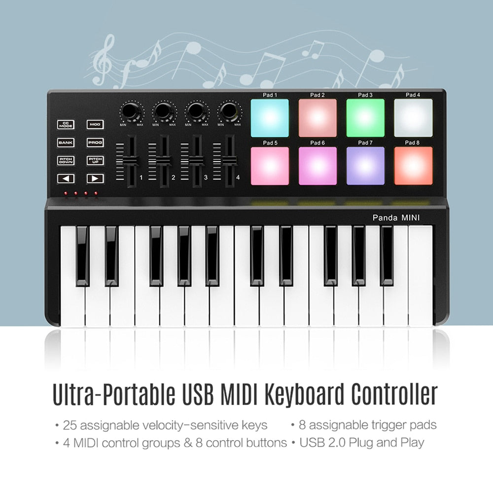 MINI 25-tasters ultrabærbar USB MIDI-tastaturkontroller