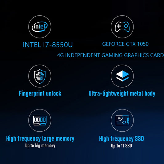 Gaming Laptop GTX 1050 4G Graphics Card DDR4 15.6 FHD IPS Windows MX150 16G RAM 512G 1T SSD Notebook
