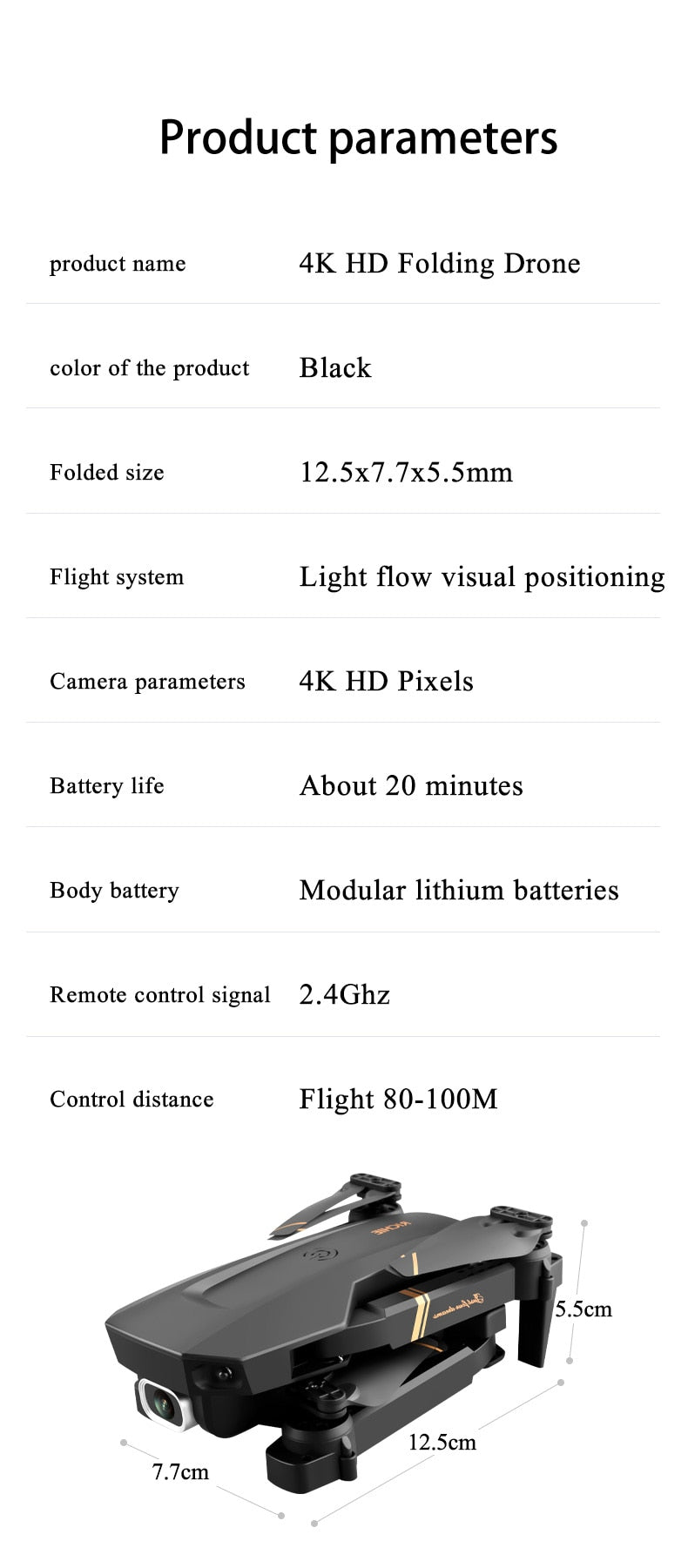 Drone WiFi live video FPV 4K/1080P HD Sammenleggbar