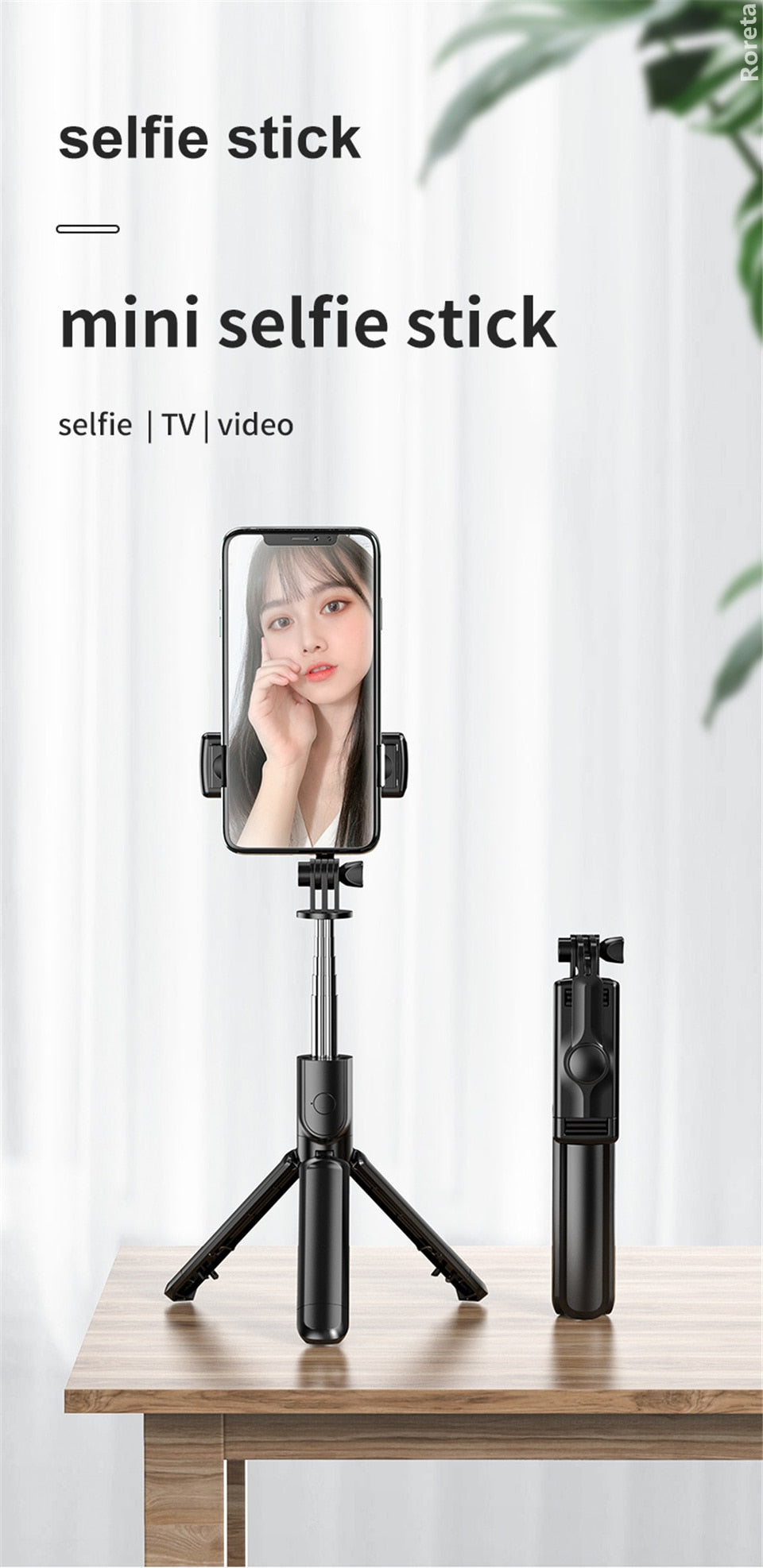 3 i 1 trådløs sammenleggbar mini selfie stativ monopod med Bluetooth lukker