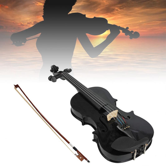 Full Size Black Acoustic Violin Fiddle with Case