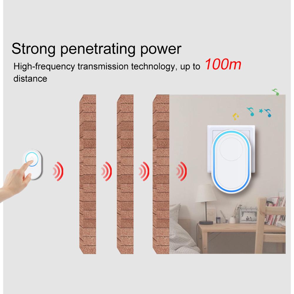 Intelligent trådløs ringeklokke Vanntett 300 m fjernkontroll Smart dørklokkeklokke EU UK US Plugg Valgfritt