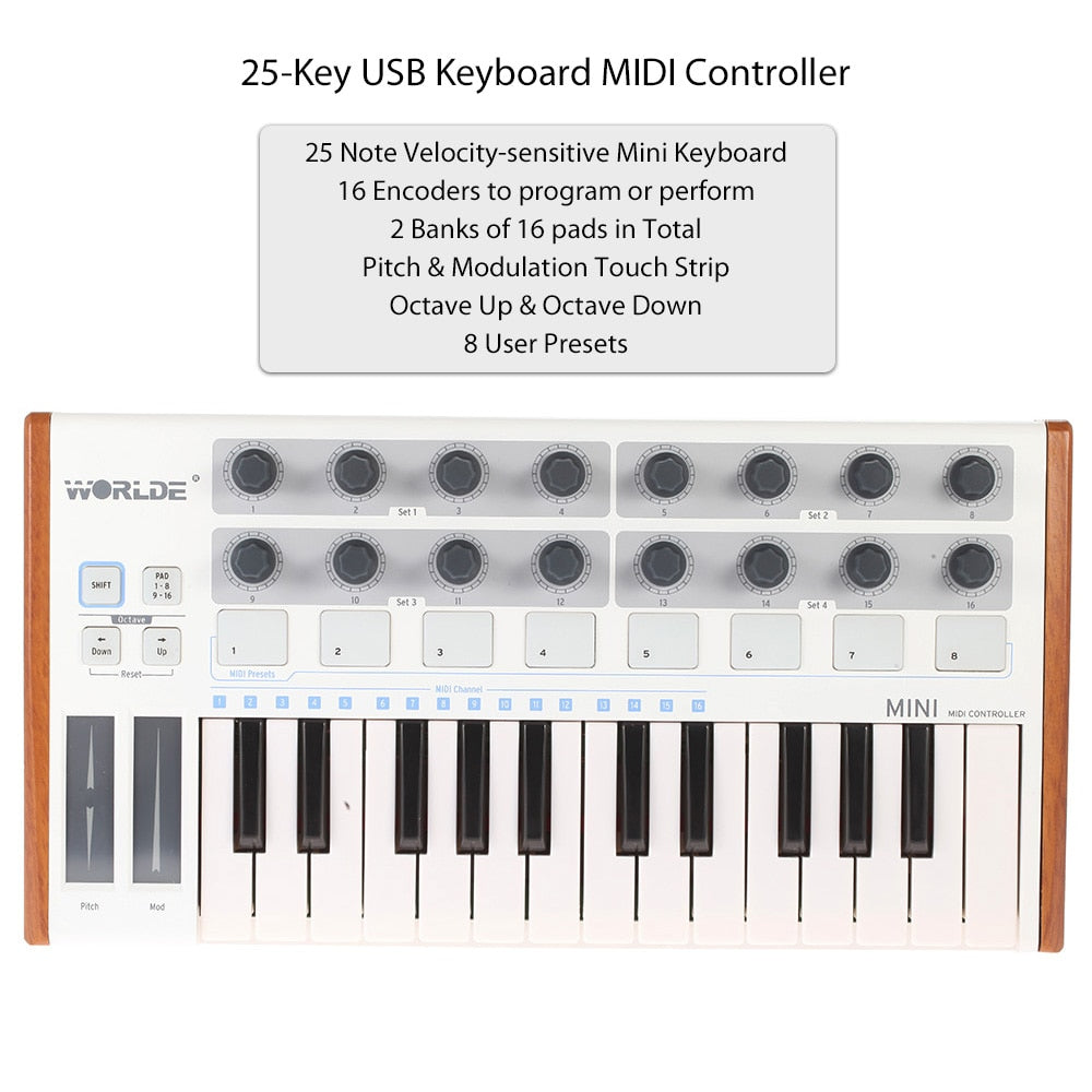 MINI 25-tasters ultrabærbar USB MIDI-tastaturkontroller