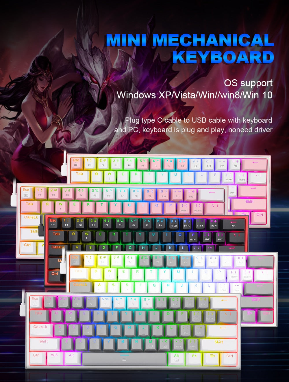 RGB Backlit USB Mini Mechanical Gaming Keyboard