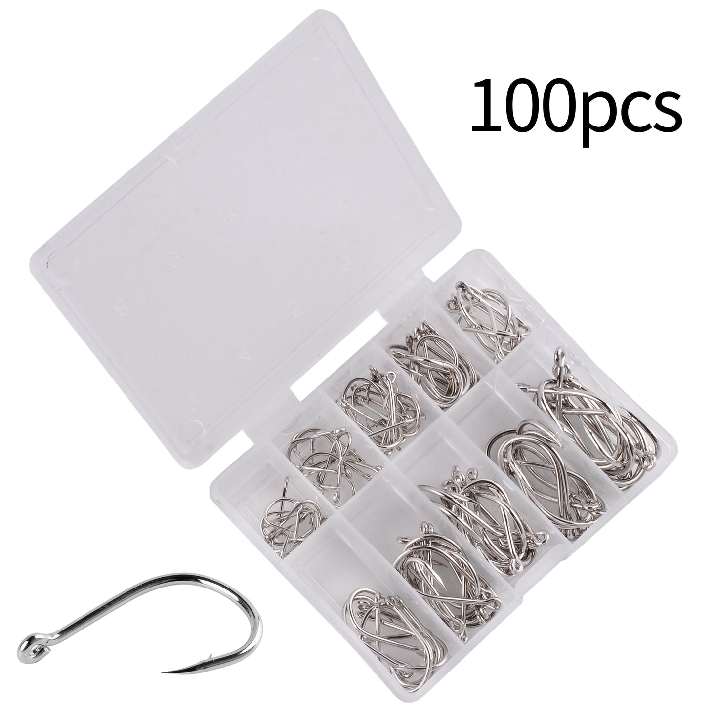 100Pcs Fishing Hooks Set Carbon Steel