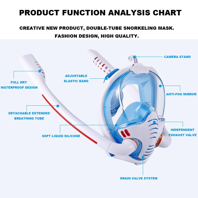 Dykkermaske Scuba Double Snorkel Anti-Fog Snorkling