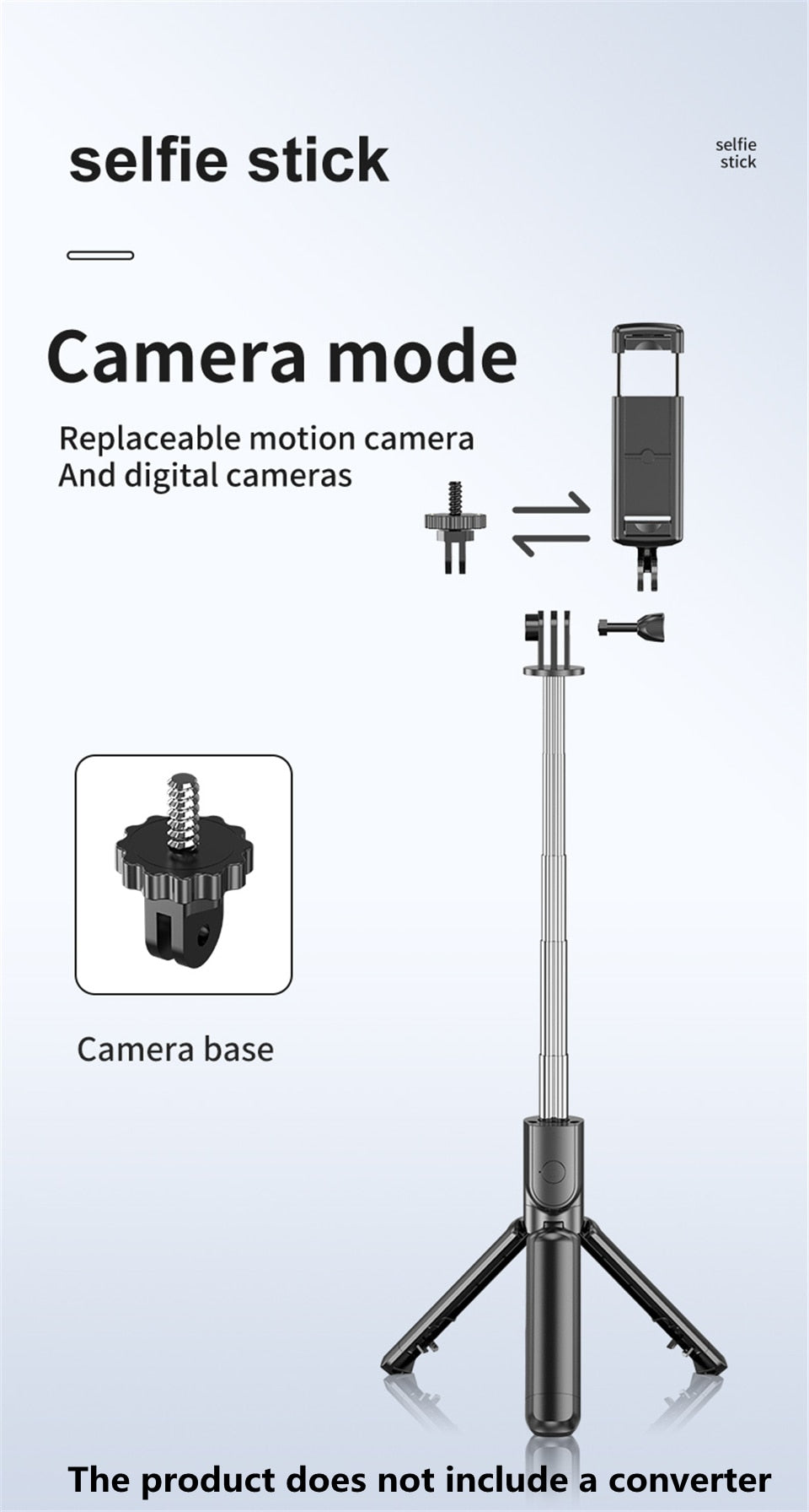 3 i 1 trådløs sammenleggbar mini selfie stativ monopod med Bluetooth lukker