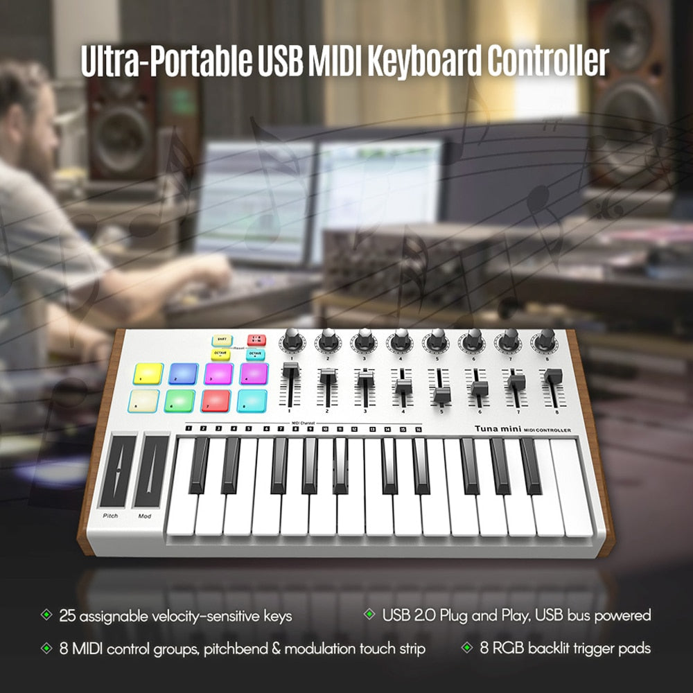 MINI 25-tasters ultrabærbar USB MIDI-tastaturkontroller