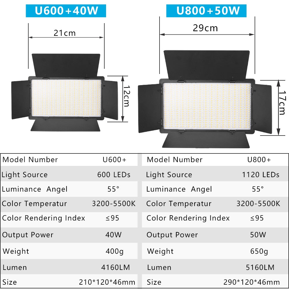 U800 LED Photo Studio Light 40W/50W Panel Lamp