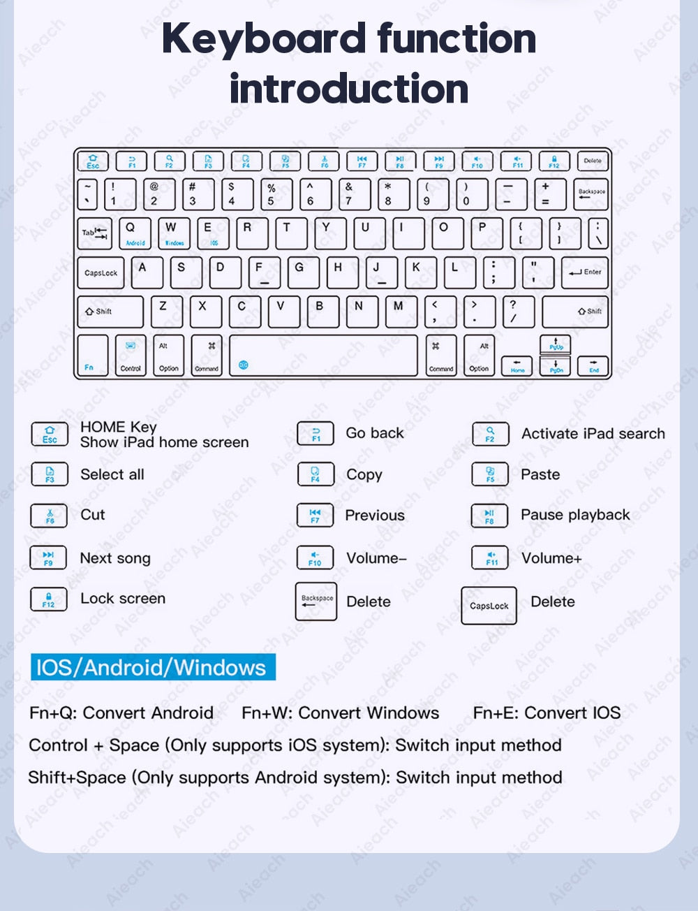 Trådløst Bluetooth-tastatur for iPad og bærbar PC/PC