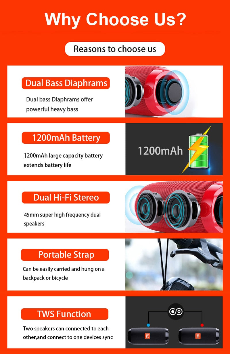 Waterproof Bluetooth Speaker Wireless Bass AUX