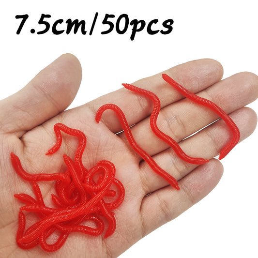 20PCS-100pcs Lifelike Red Worm Soft Lure Silicone Artificial Bait