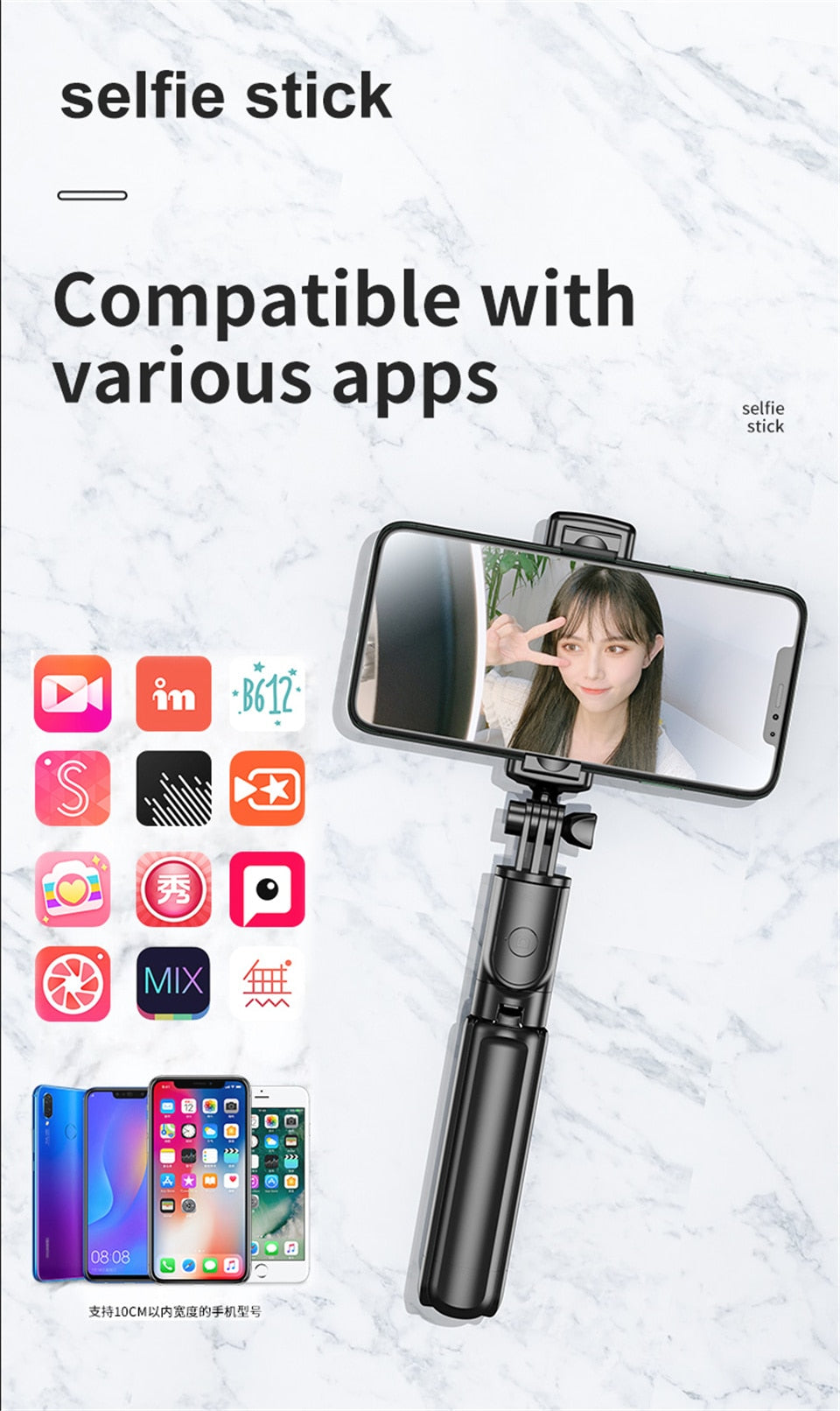 3 i 1 trådløs sammenleggbar mini selfie stativ monopod med Bluetooth lukker