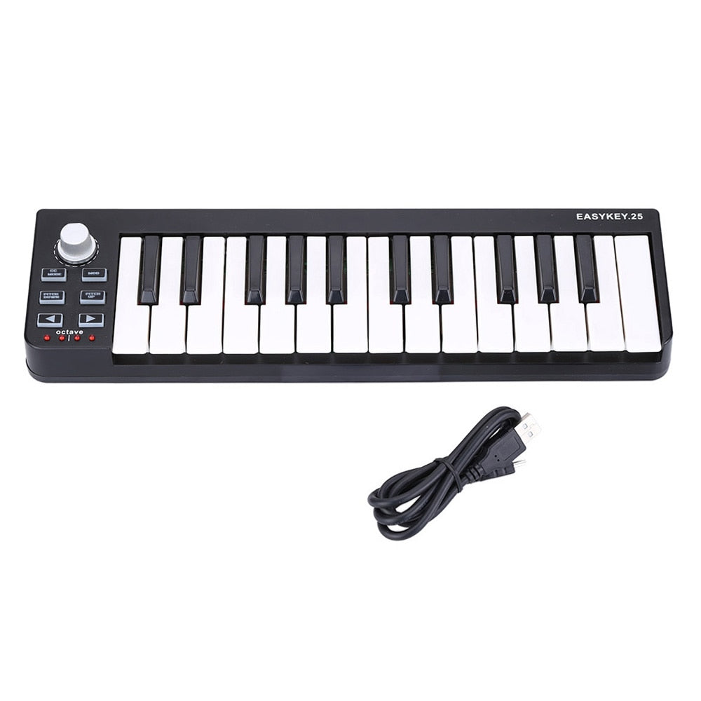 Bærbart Mini 25-tasters USB MIDI Controller Keyboard