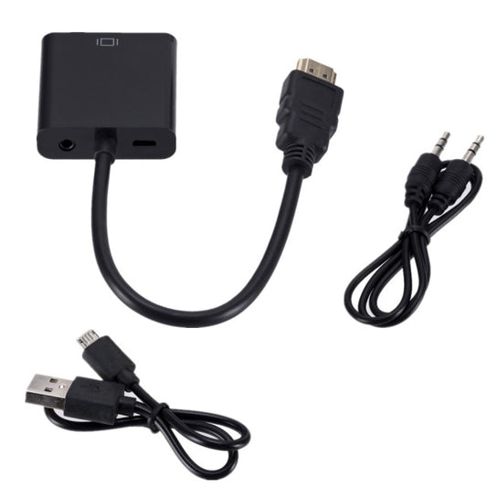 HDMI To VGA Cable Converter HD 1080P With Audio Power Supply Male Adapter