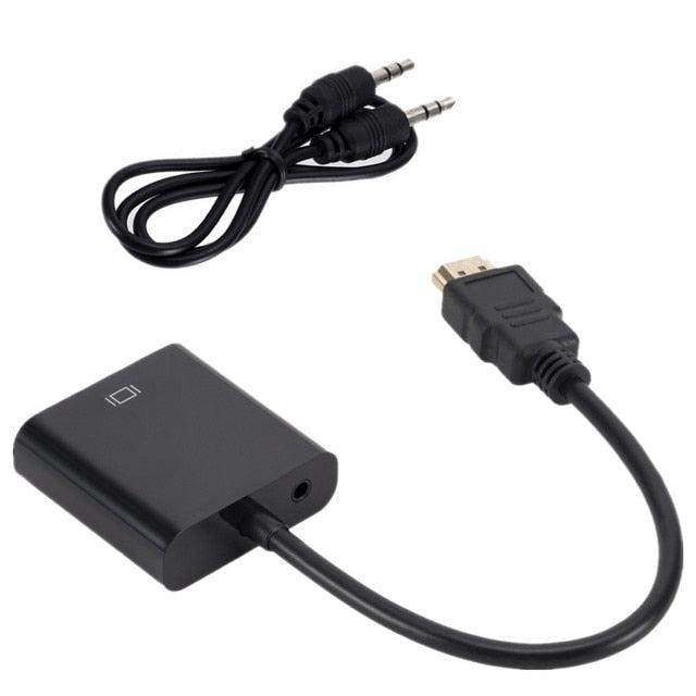 HDMI To VGA Cable Converter HD 1080P With Audio Power Supply Male Adapter