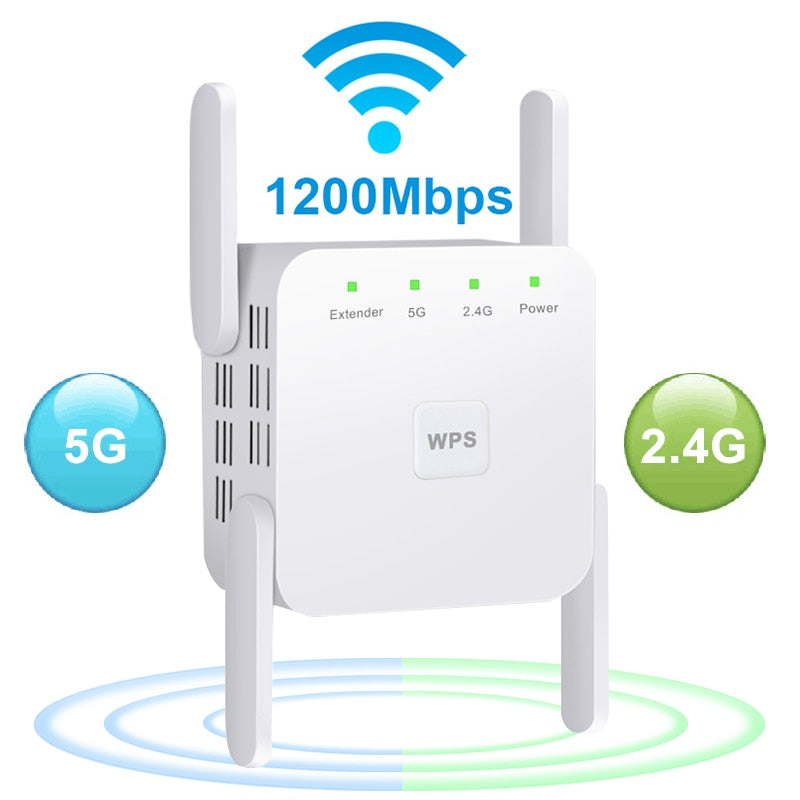 Trådløs 5 Ghz WiFi Repeater Extender 1200Mbps forsterker 300Mbps Signal Booster 2.4G