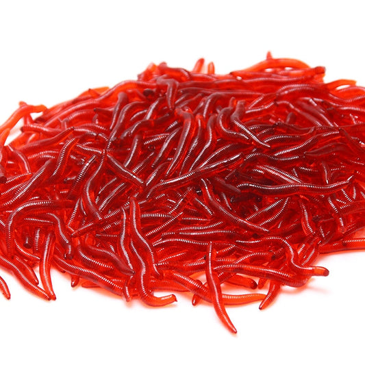 20PCS-100pcs Lifelike Red Worm Soft Lure Silicone Artificial Bait