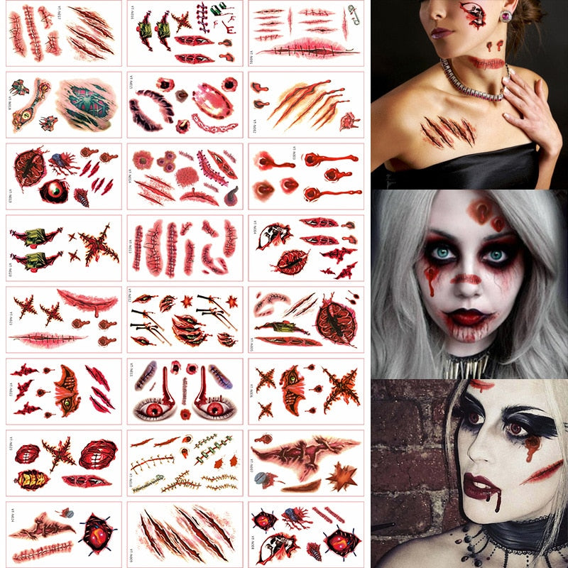 20 Sheets Halloween Scar Tattoo Stickers