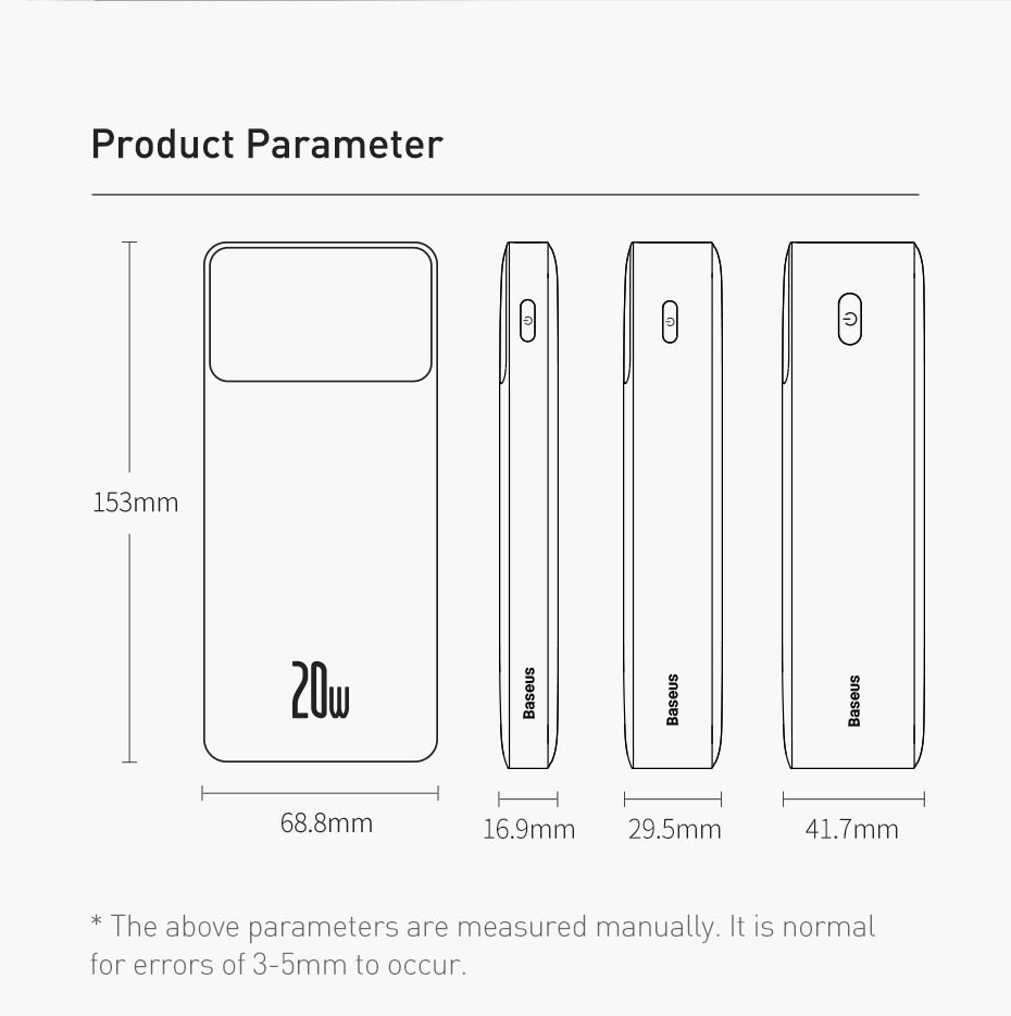 Power Bank 20000mAh bærbar lader