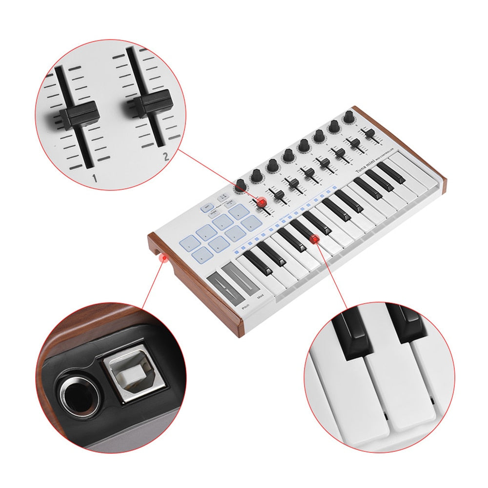 MINI 25-tasters ultrabærbar USB MIDI-tastaturkontroller