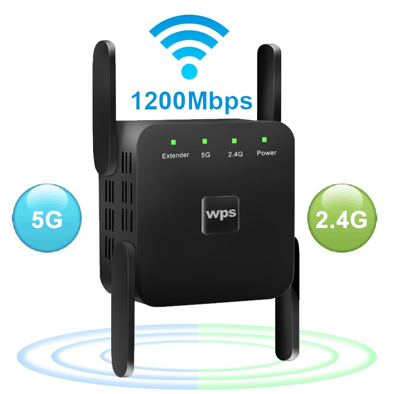 Trådløs 5 Ghz WiFi Repeater Extender 1200Mbps forsterker 300Mbps Signal Booster 2.4G