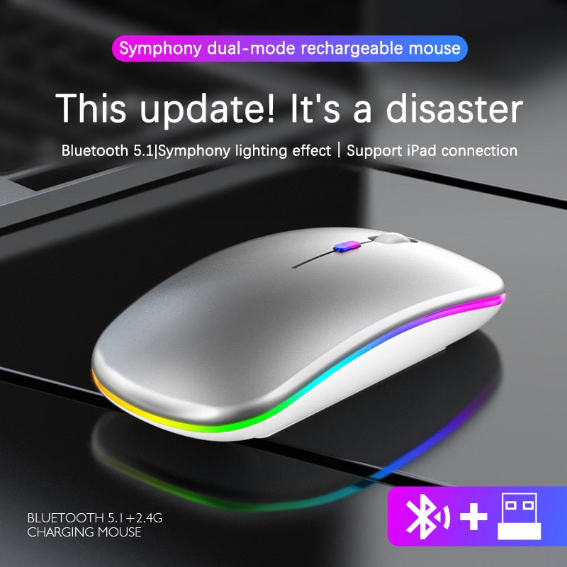 Wireless RGB Rechargeable Bluetooth Mice Mouse With LED Backlit