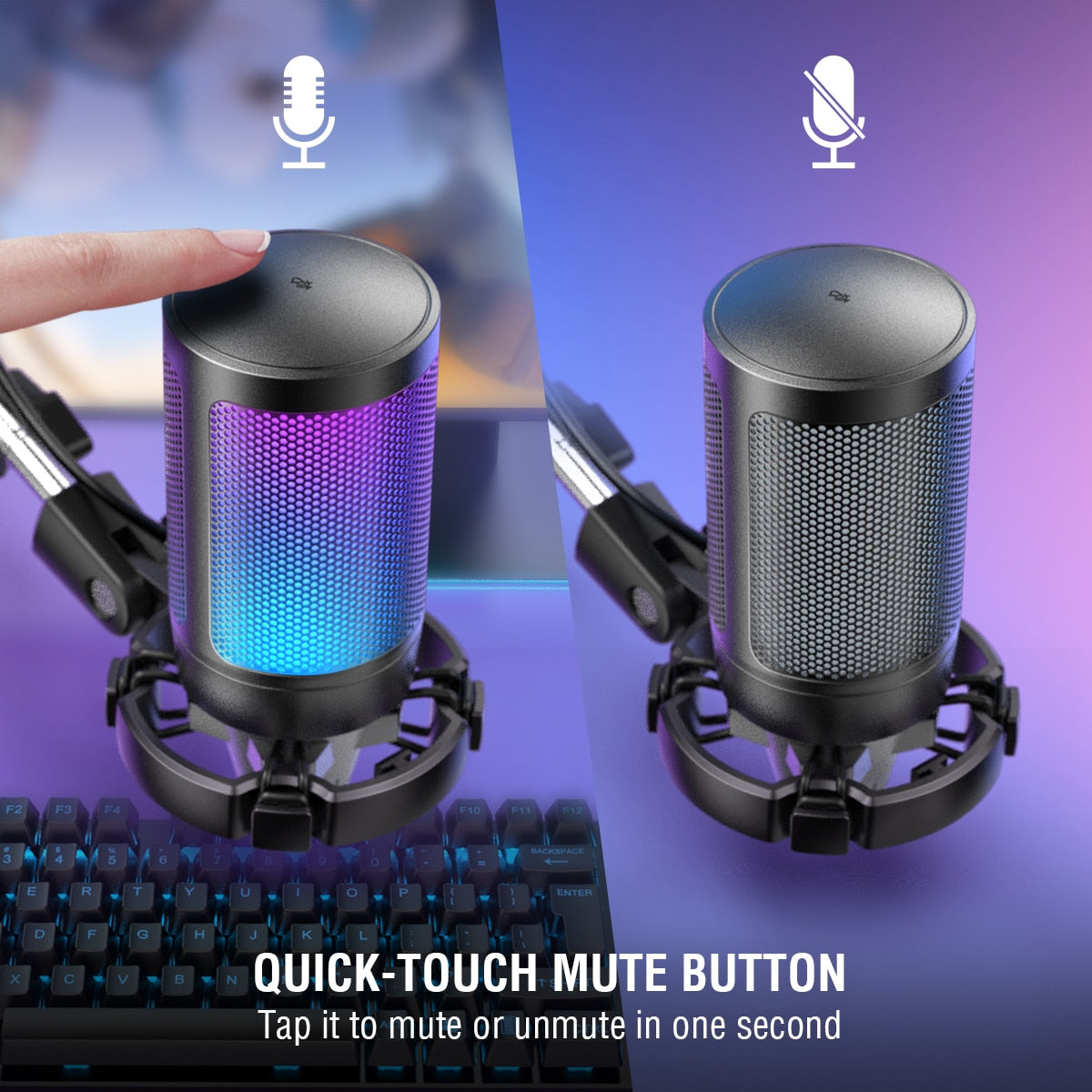 USB Microphone Kit Condenser with Mute Button / RGB / Arm Stand