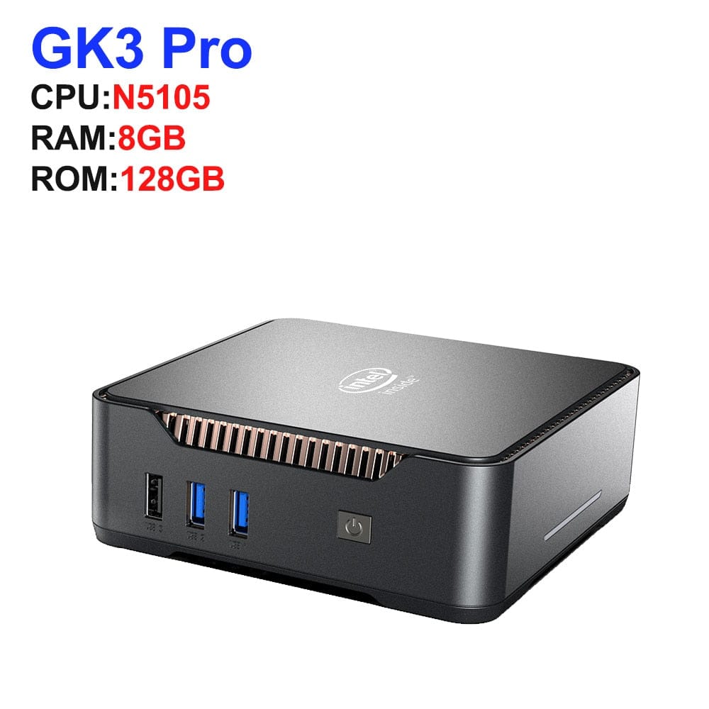 GK3V Mini PC Intel Celeron J4125/N5105 8GB DDR4 128GB/256GB Windows 11 Pro Gaming Computer, 4K 60Hz HDMI VGA Win 11 Minipc