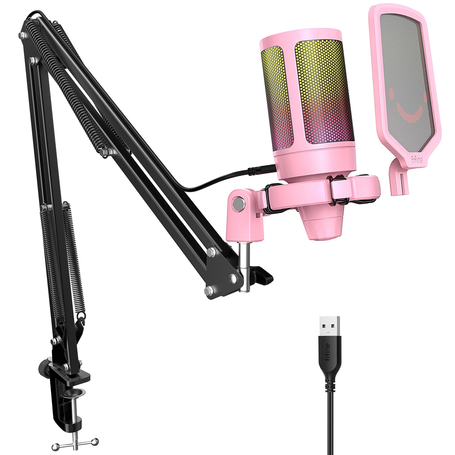 USB Microphone Kit Condenser with Mute Button / RGB / Arm Stand