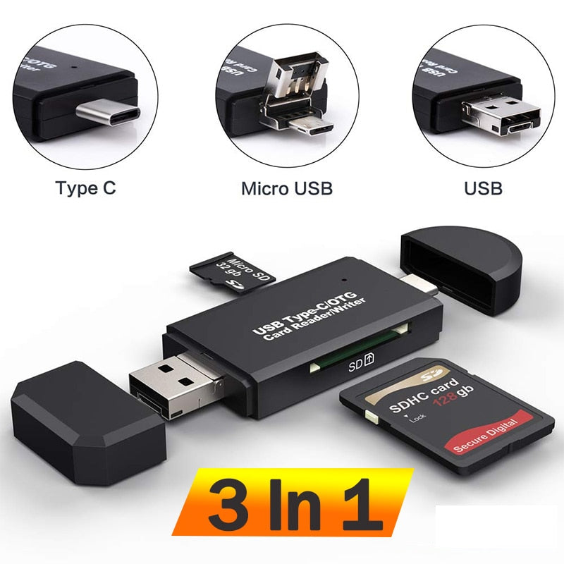 SD-kortleser USB C 3 In 1 TF/Mirco SD Type C Flash Drive Adapter