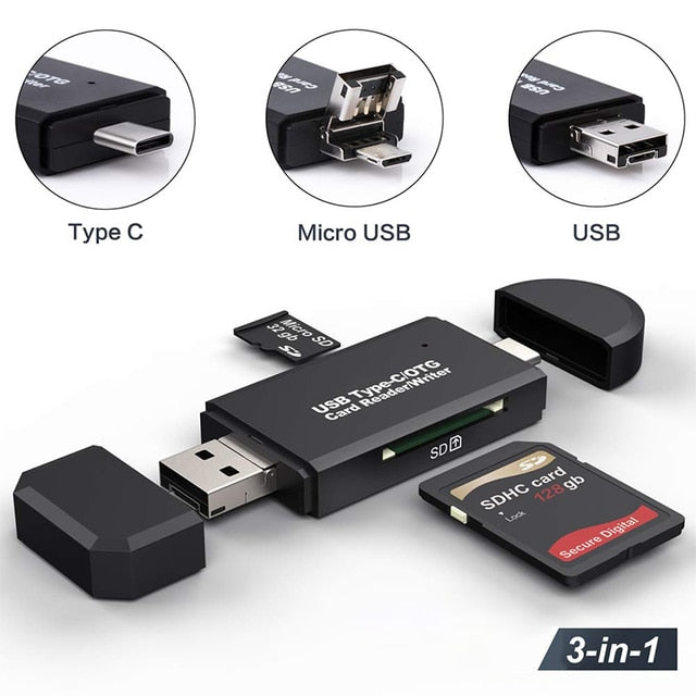 SD-kortleser USB C 3 In 1 TF/Mirco SD Type C Flash Drive Adapter