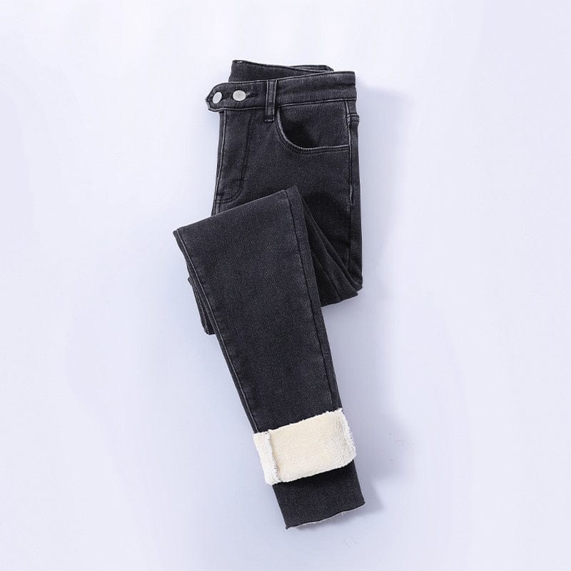 Skinny jeans med høy midje Fleece Varm Slim Fit Stretch denimbukser