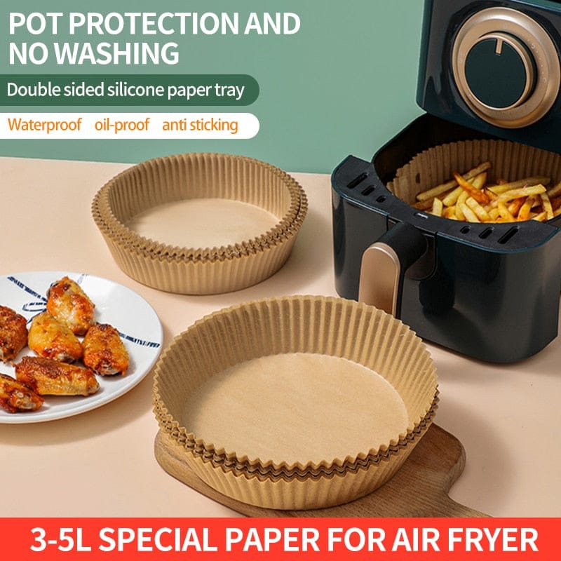 50 STK Air Fryer Spesialpapir Silikon Olje Papirskuff Papirholder rund oljeabsorberende papirholder Matpute Papir Bakepapir