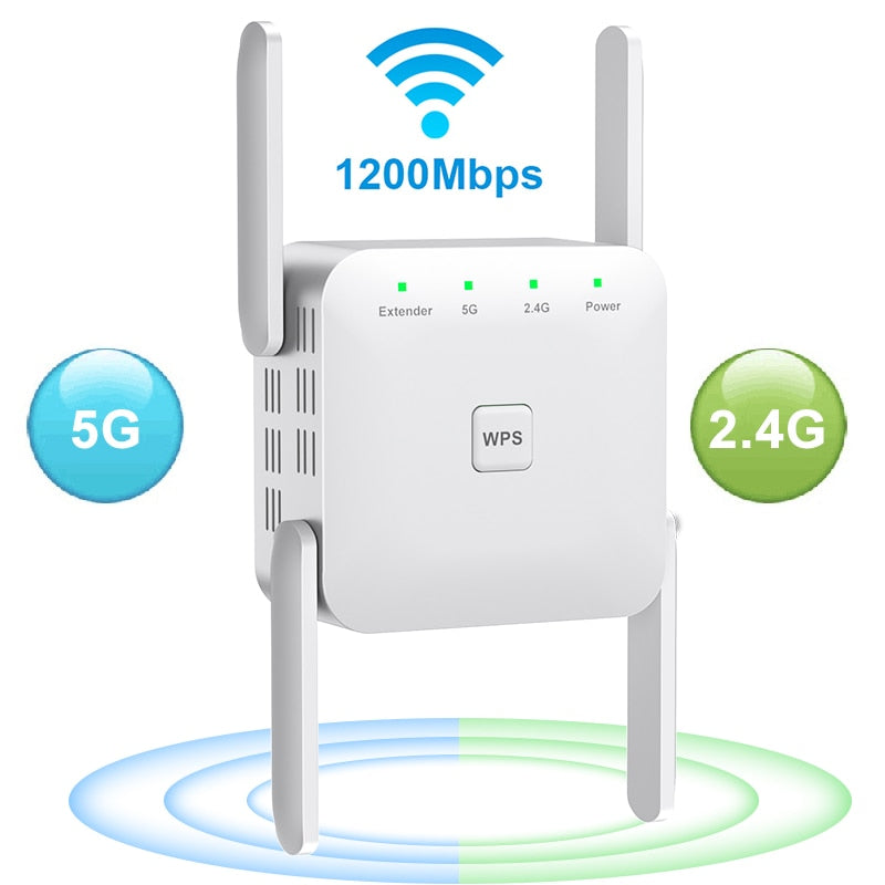 Trådløs 5 Ghz WiFi Repeater Extender 1200Mbps forsterker 300Mbps Signal Booster 2.4G