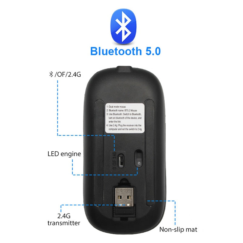 Wireless RGB Rechargeable Bluetooth Mice Mouse With LED Backlit