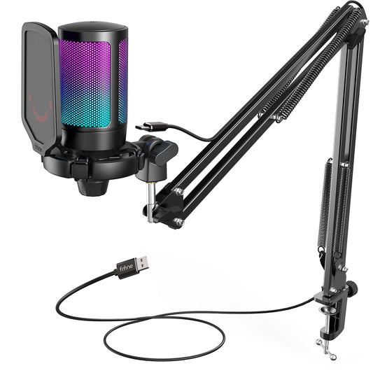 USB Microphone Kit Condenser with Mute Button / RGB / Arm Stand