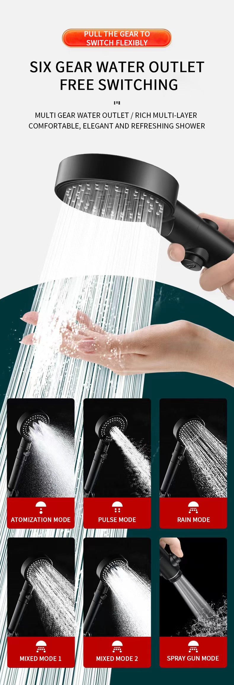 6 Modes Shower Head