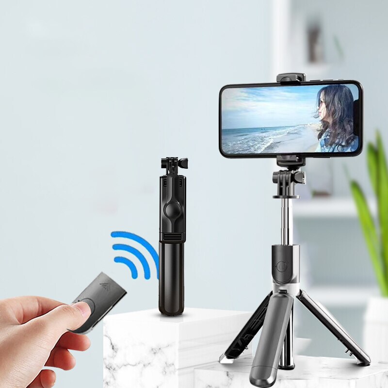 3 i 1 trådløs sammenleggbar mini selfie stativ monopod med Bluetooth lukker