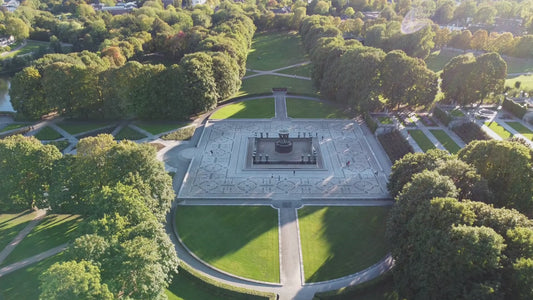 Fountain in a park - Drone footage 1080p